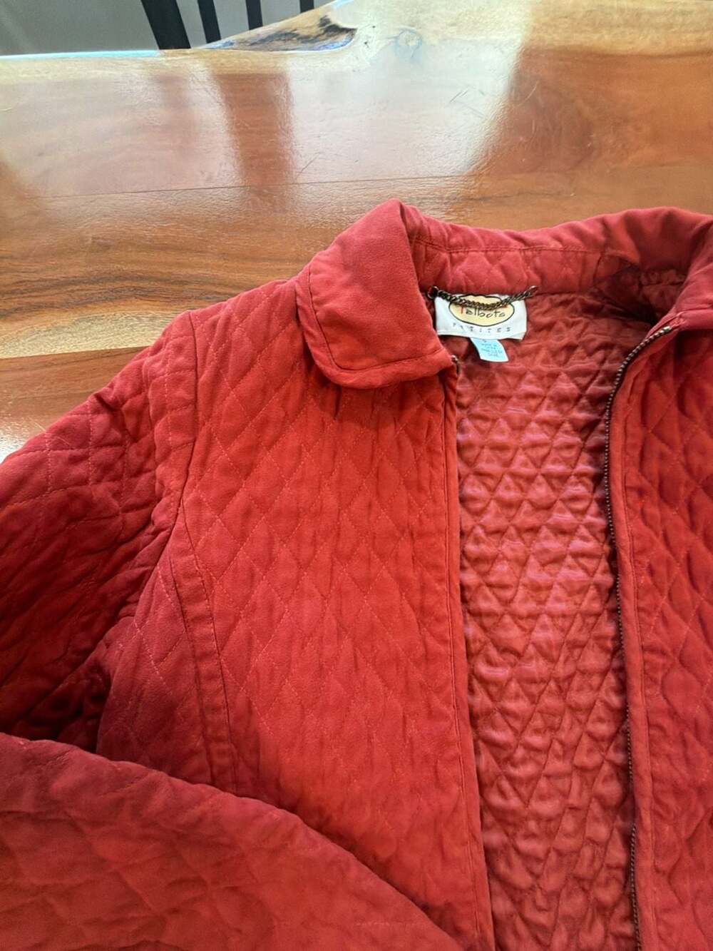 Talbots Petites Red Faux Suede Quilted Zip Front Jacket Petite P